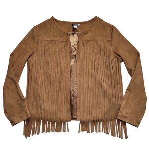 Earthbound Faux Suede Jacket Fringe Western Brown Womens XL Boho Festival